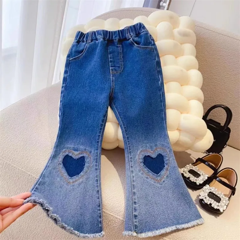 Girls Jeans Trouserts Spring Autumn 2024 Children Fashion Denim Pants For Baby Flared Trousers Clothes Kids Leggings Toddler 7Y