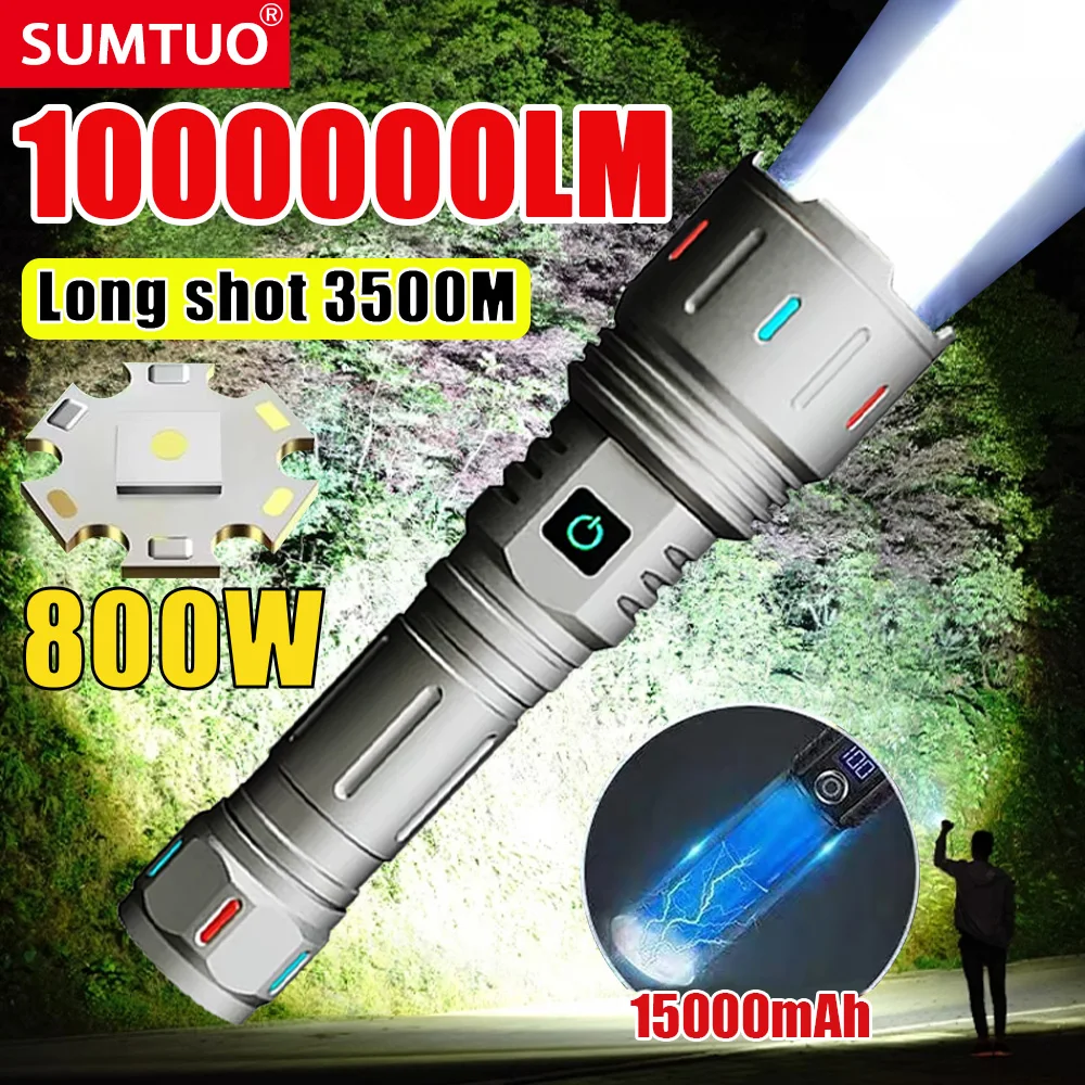 

2024 1000000LM High Power Rechargeable LED Flashlight Work 26H Illumination 2000M Ultra Powerful Led Torch Outdoor Camping Torch