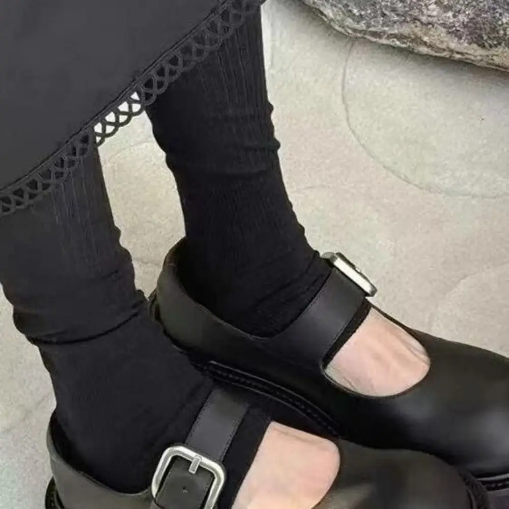 Fashion Lolita JK Calf Socks Solid Color Ultra-Thin Knee High Socks Open Toe Breathable Mid-tube Stocking Women
