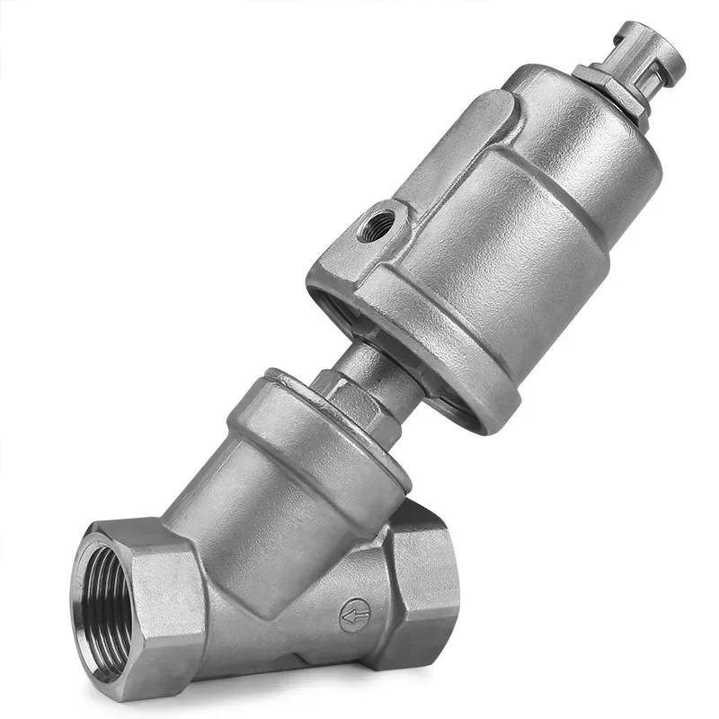 

1/4" 3/8" 1/2" 3/4" 1" BSPT Female Thread Y-Shaped 304 Stainless Steel Pneumatic Actuated Angle Seat Valve for Water Gas Oil