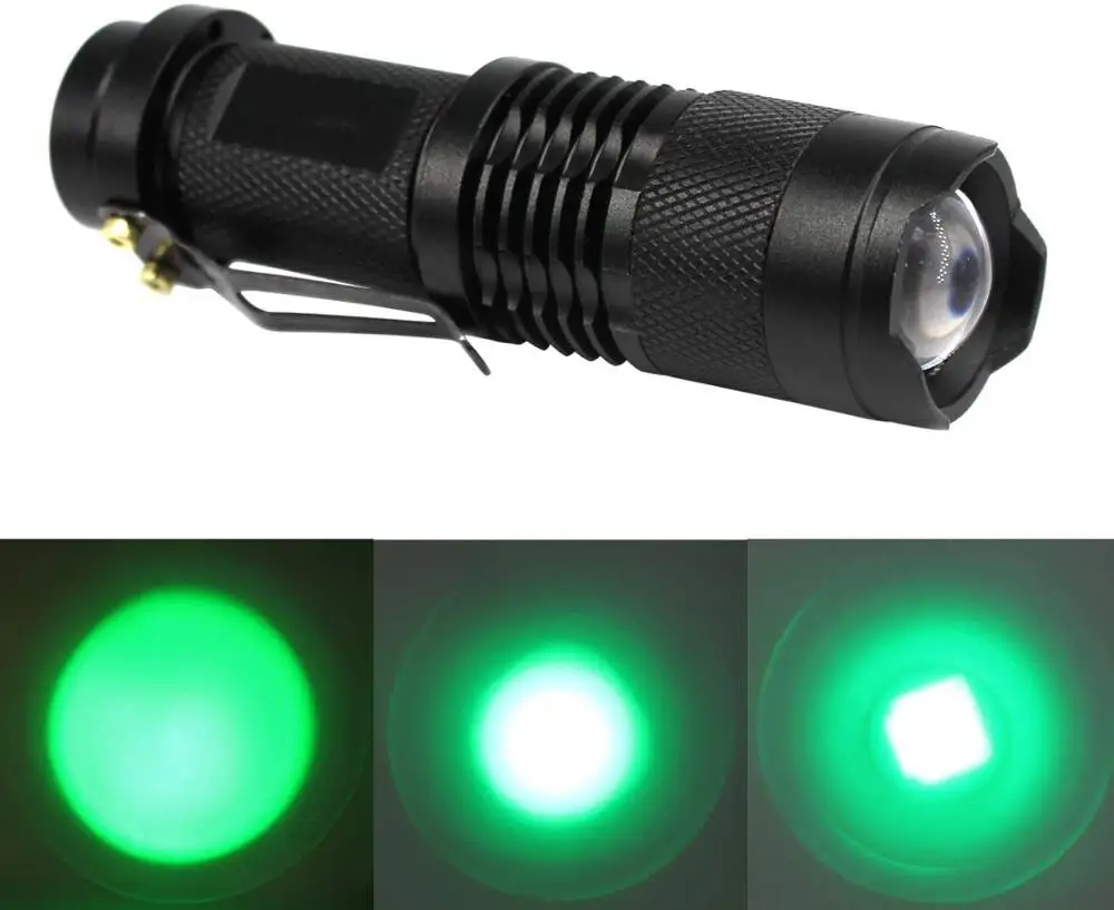 Torce a LED portatili a luce verde/blu/rossa torcia a fuoco regolabile Mini torcia tascabile torcia piccola Q5