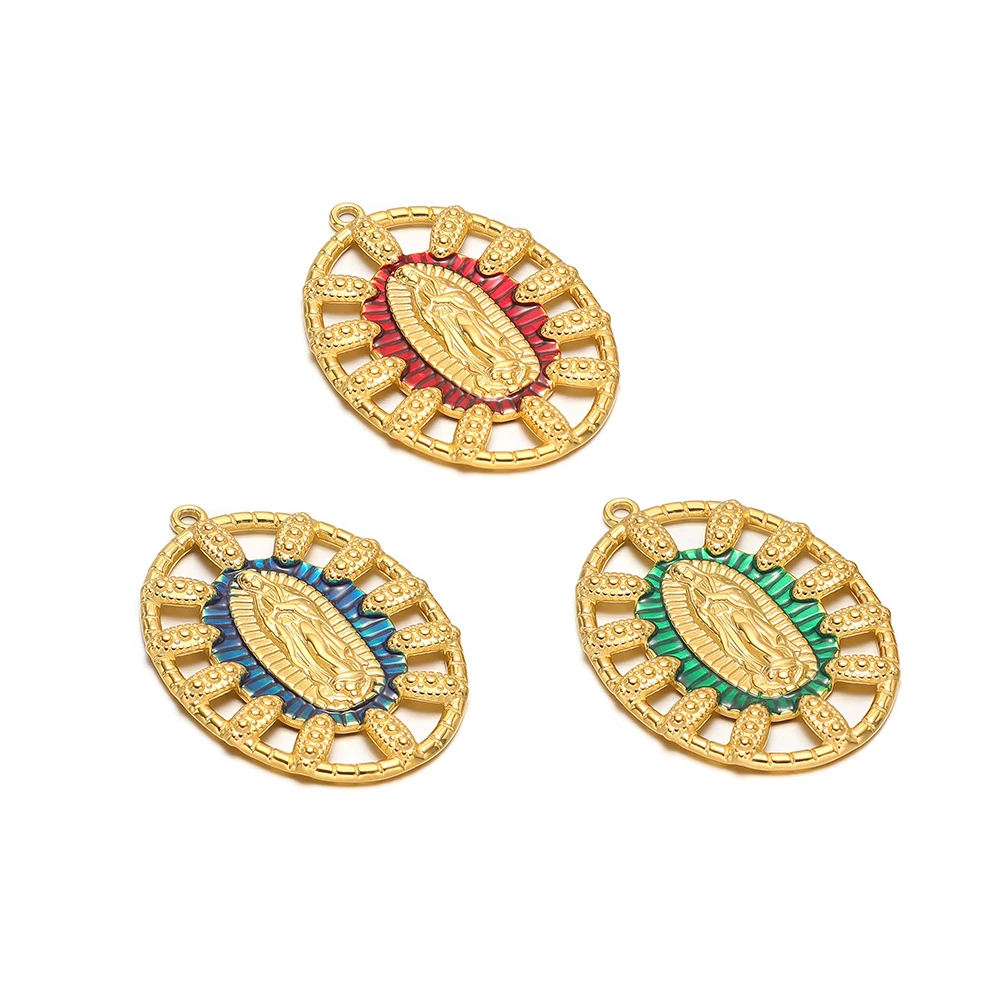 

3Pcs Waterproof Stainless Steel Enamel Religion Charms Oval Pendants Bulk for DIY Jewelry Material Necklaces Bracelets Findings