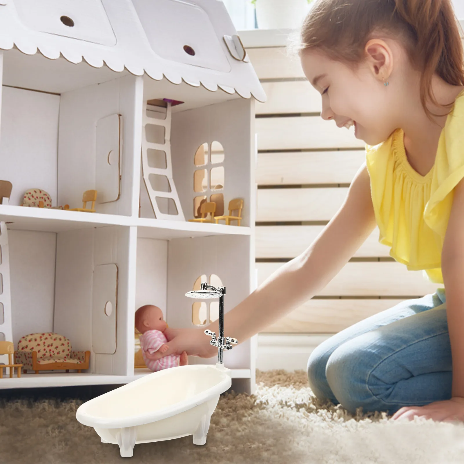 

3Pcs Mini Bathtub Wood Material Miniature Furniture Mini House Decoration Accessories Bathtub Miniature House Furniture