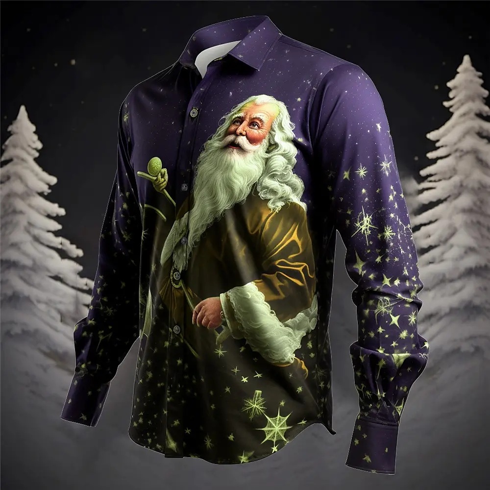 Fashion Casual Christmas Men's Shirt New Daily Santa Claus Autumn/Winter Fashion Collar Comfortable Long Sleeve 3D Printed