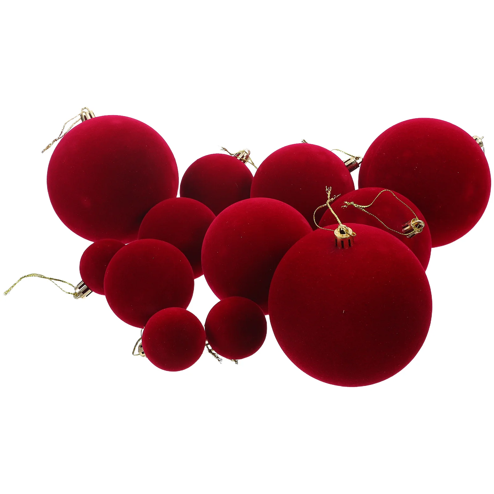 

12Pcs Round Red Flocked Baubles 4Cm 6Cm 8Cm 10Cm Holiday Tree Ornaments for Valentine Wedding Celebration Shatterproof Hanging