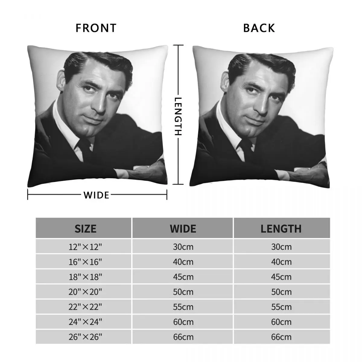 Cary Grant Pillowcase Polyester Linen Velvet Pattern Zip Decor Sofa Cushion Case 45x45