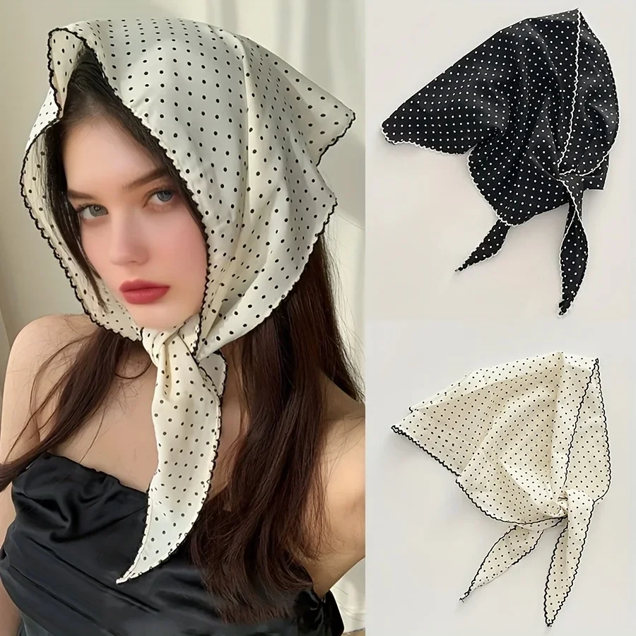 Eleganter Kopftuchschal mit Polka Dots, stilvolle schwarz-weiße Kopfbedeckung, modisch, einfach, vielseitig, multifunktionales Accessoire für Frühling und Sommer – Detail 6