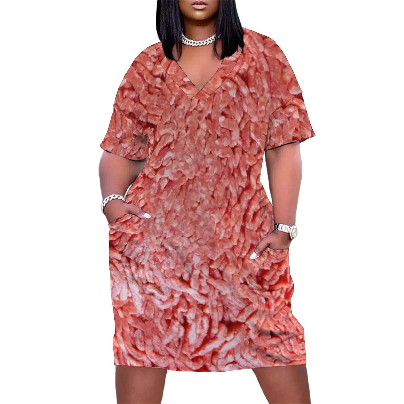

Ground Beef Loose Pocket Dress luxury woman evening dress Party dresses summer dress korean women festival outfit women