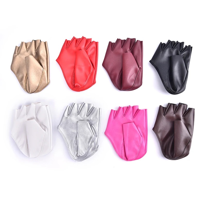 Faux Leather Gloves Fashion Woman Lady Trendy Tight Half Palm Finger Gloves Imitation Pu Leather Fingerless Cosplay Mittens