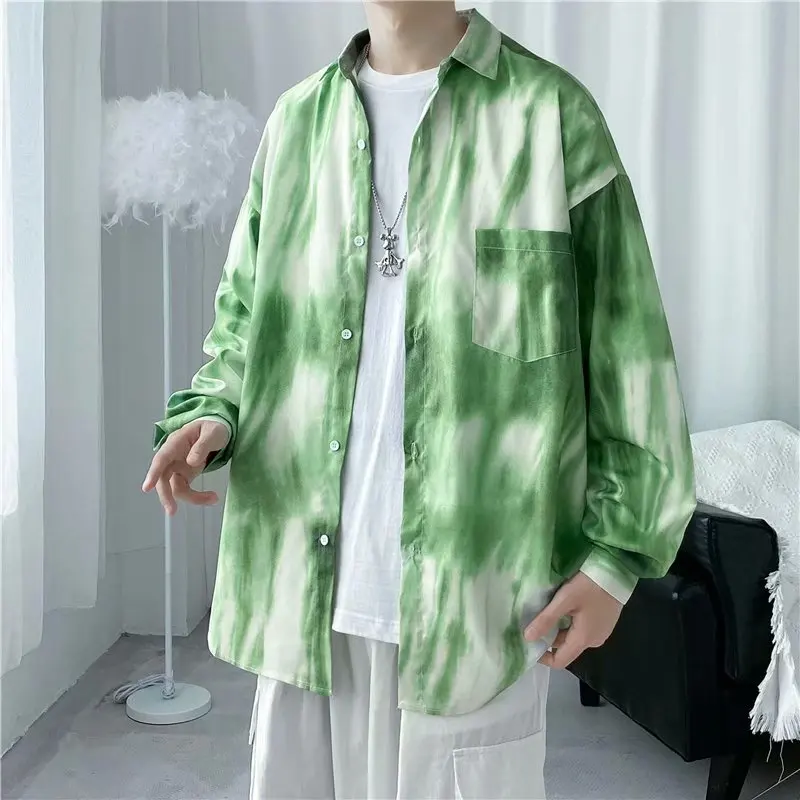 

Men's Summer Long Sve Casual irt Hong Kong Sle Loose Design Trendy Print Moisture ng Polyester Fiber Inner Wear