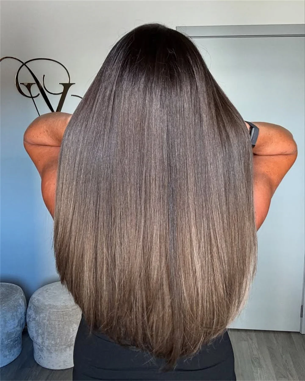 Heat Resistant Long Synthetic Wig Dark Brunette Blonde Lace Front Wig Straight Wig Free Part for Women Daily Party Cosplay Use