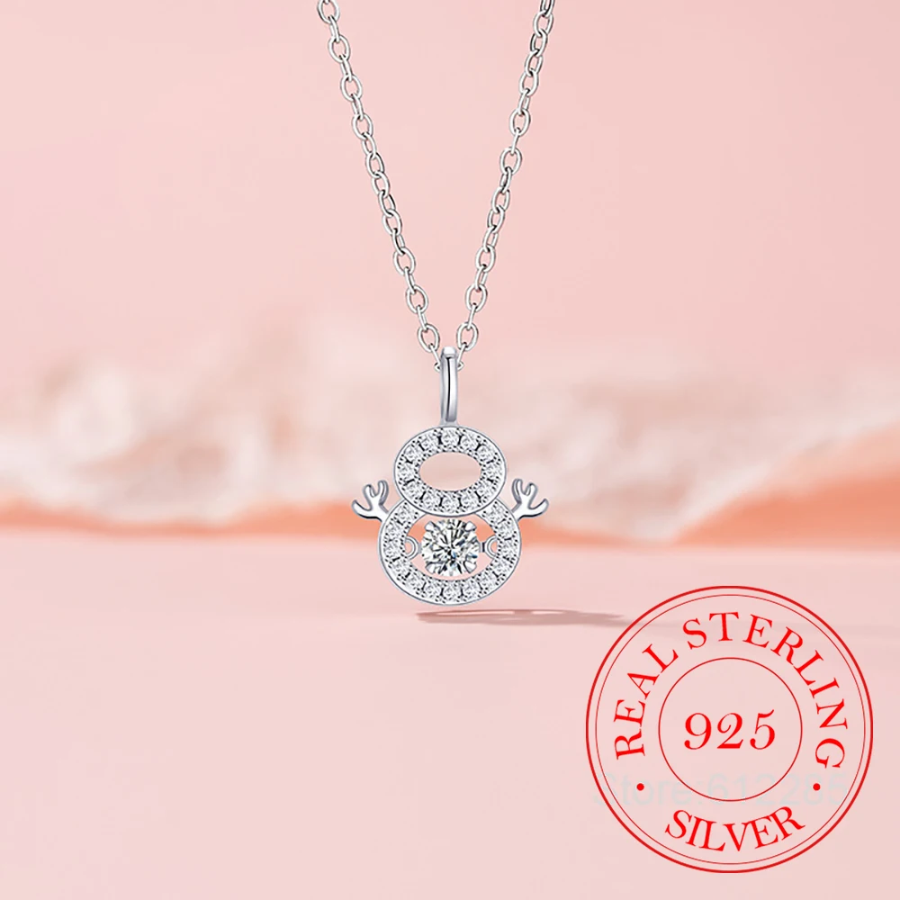 925 Sterling Silver Jewelry Christmas Snowman Pendant Necklace for Women Clavicle Chain Birthday Wedding Party Jewelry Gift