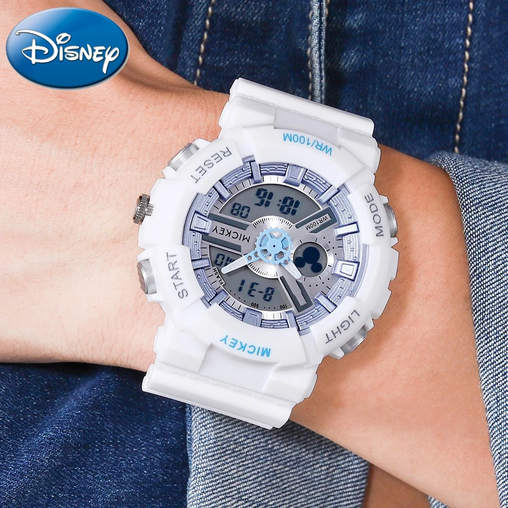 Disney Mickey Quartz Pointer Electronic Dual Display Digital Watch 100m Waterproof Luminous Multifunctional Big Dial Clock