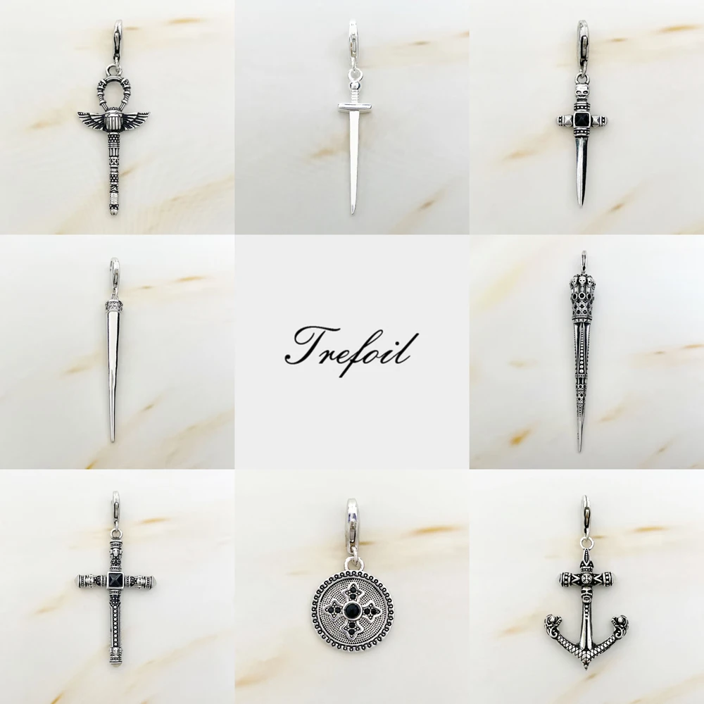Pendant Charm Skull Cone Ethnic Sword Cross Anchor 925 Sterling Silver Jewelry Punk Gift For Women Men Fit Bracelet Necklace Bag