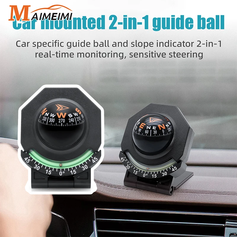 2 in 1 Car Mounted Guide Ball Car Specific Guide Ball and Slope Indicator Real-Time Car Compass Navigation Boat Truck Universal