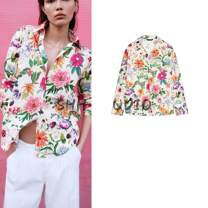 

Spring New Arrival Women's Commute Casual Long Sve Turn-down Collar Floral Print Silk irt Polyester Fiber 00%
