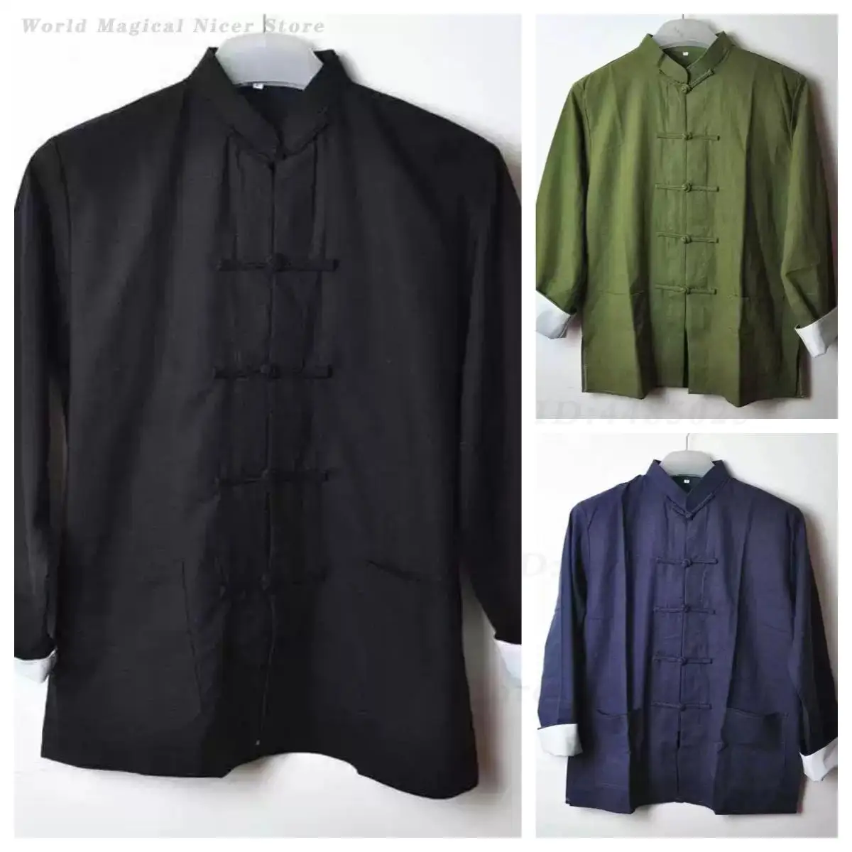 Women Chinese Style Tang Suit Long Sleeve Coat Stand Collar Frog Button Retro Zhongshan Jacket Loose Plus Size Cotton Linen Top