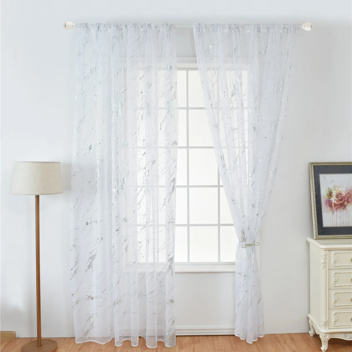 1 قطعة نسيج الرخام شير الستار الفضة قضيب التظليل الفوال نصف التظليل تول نافذة الزخرفية فحص الضوء الطبيعي الخصوصية