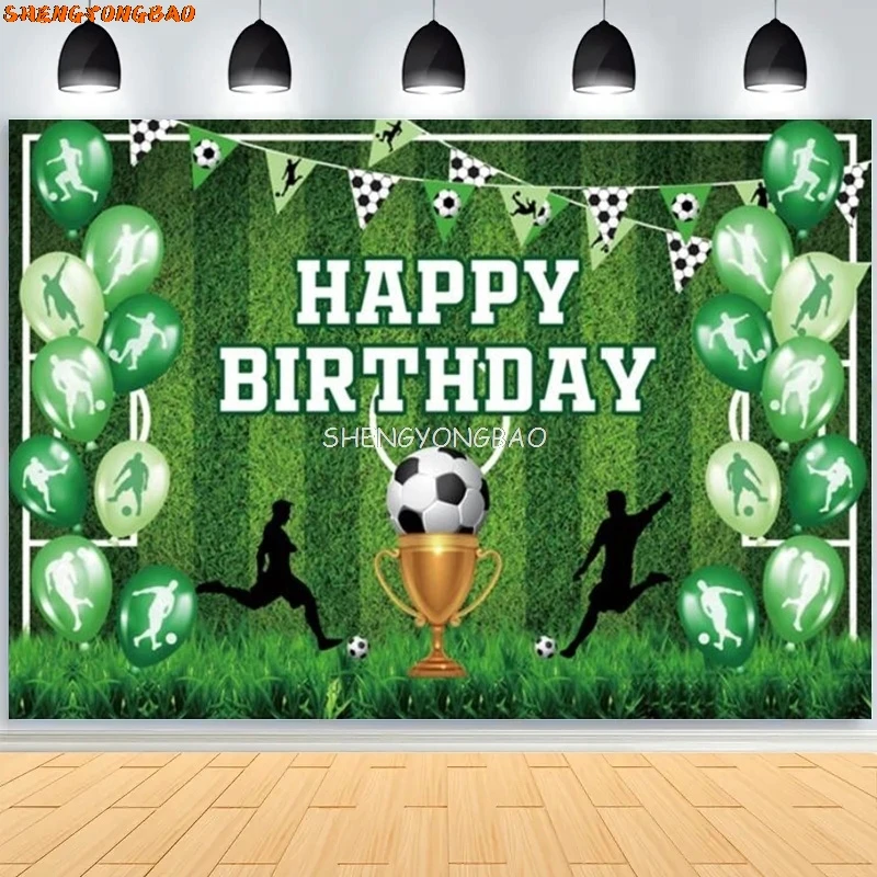 Soccer Theme Happy Birthday Photography Backdrop Props Boy Party Decorations Grass Lawn Football Field Studio Background Banner