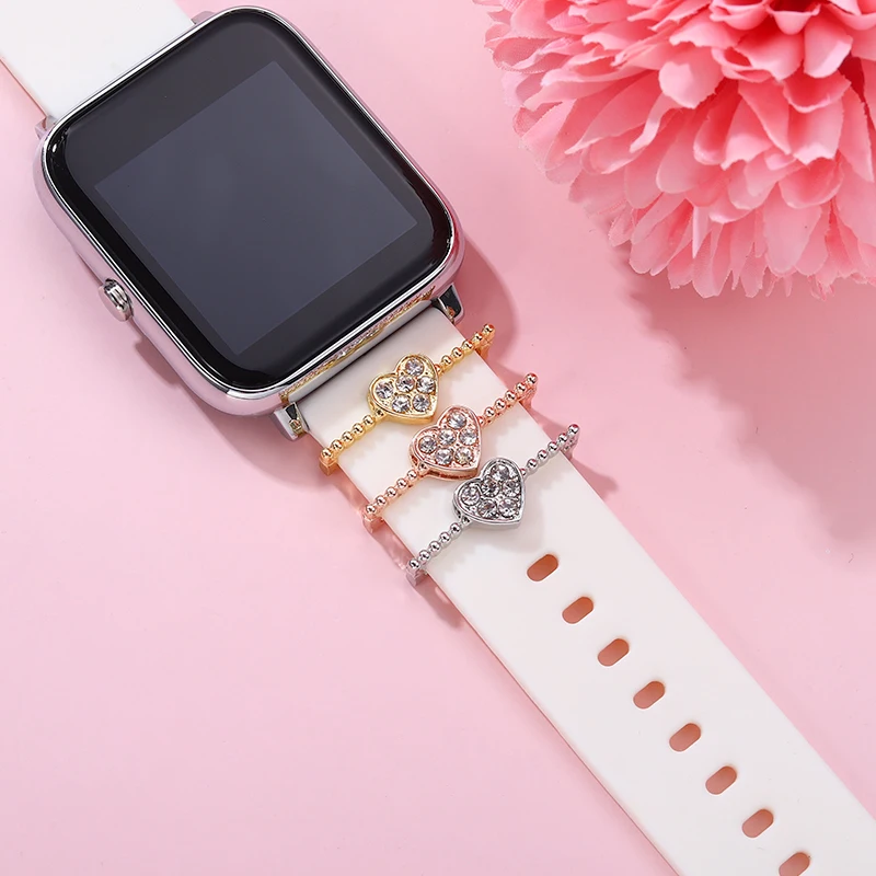 Silicone Sport Strap Decorative Ring Charms for Apple Bracelet Lovely Heart Watchband Charms for Iwatch Metal Accessories Nails