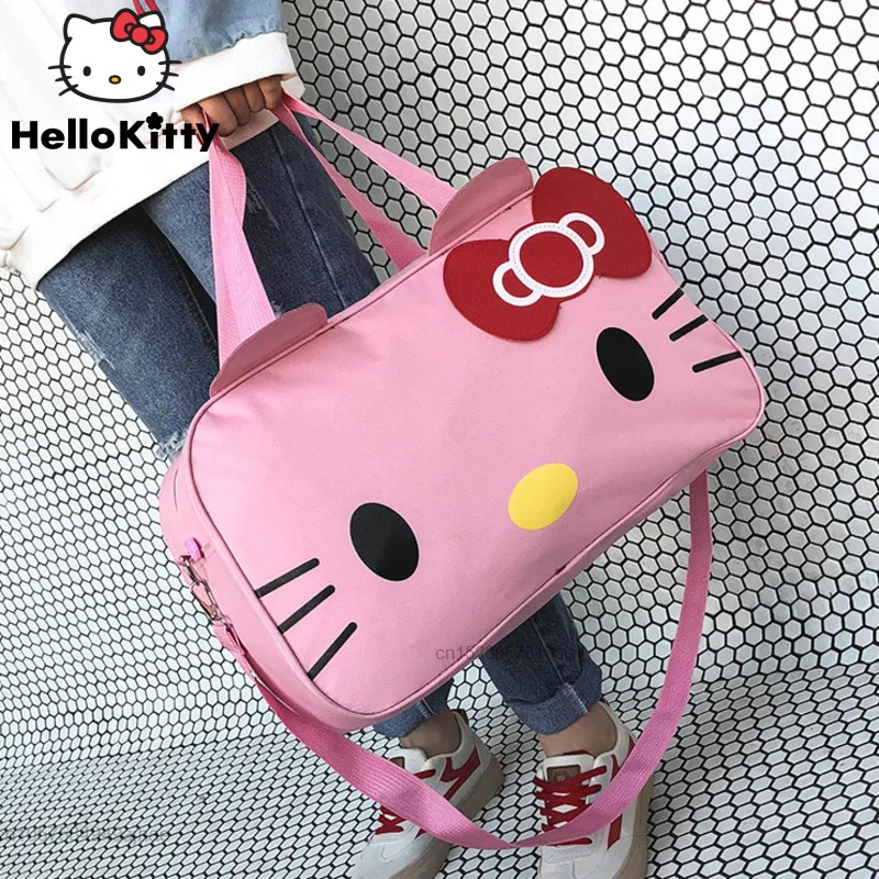 

Дорожная сумка на плечо Hello Kitty, портативные сумки для хранения, сумки большой вместимости, новинка 2022, корейский мультяшный кавайный принт для женщин