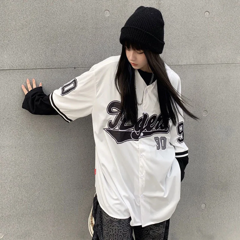 HOUZHOU-camisa de béisbol para hombre y mujer, ropa de calle de - Main Image