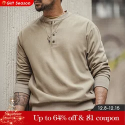 Maden American Casual Henry Collar Men's Clothing Tops Sweatshirt Clean-fit Long-sleeved Bottoming Spring T-shirt Fashion