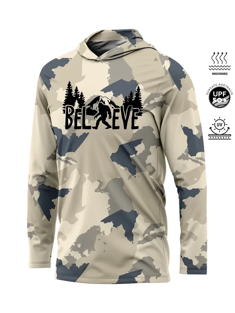 Men's Hooded Sportswear Long Sleeve UV Men's Outdoor Summer Camouflage Moisture Wicking Fishing Clothing Sunscreen Lightweight