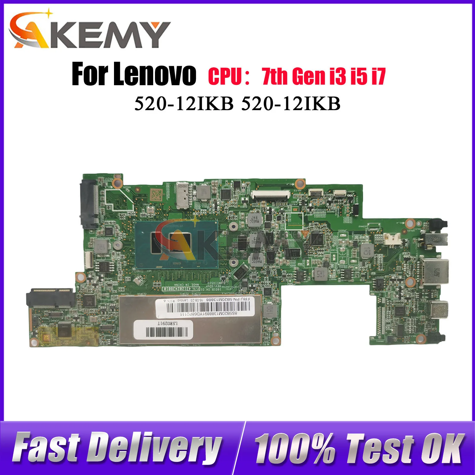 

For Lenovo MIIX 520-12IKB 520-12IKB Tablet Laptop Motherboard With 4GB 8GB 16GB RAM I3 I5 I7 CPU 100% Fully Tested