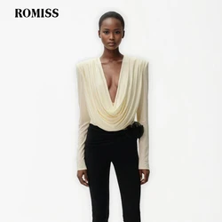 ROMISS Designer Knitting Blouses For Women V Neck Long Sleeve Casual One Size Temperment Shirts Feamle Sumer Clothing Style