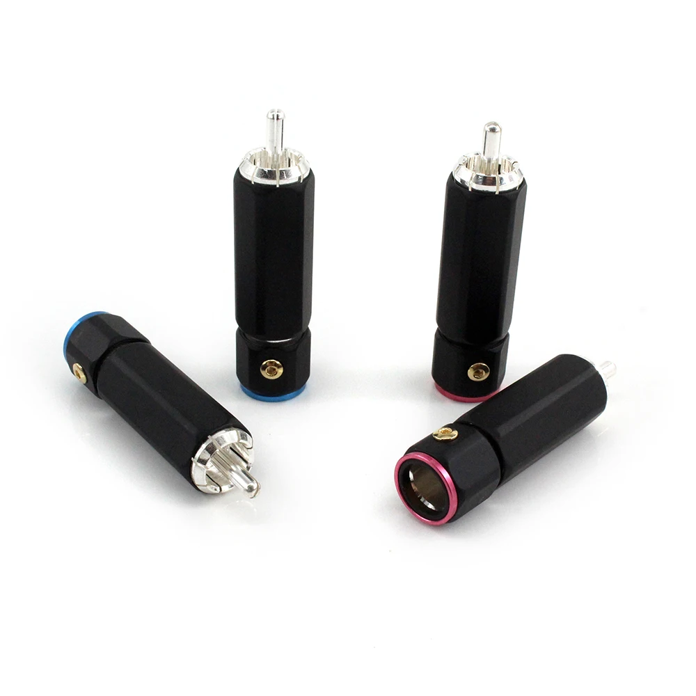 ขั้วต่อปลั๊ก RCA สำหรับต่อสายสัญญาณเสียงรุ่น HiFi สีเงินจำนวน4ชิ้น