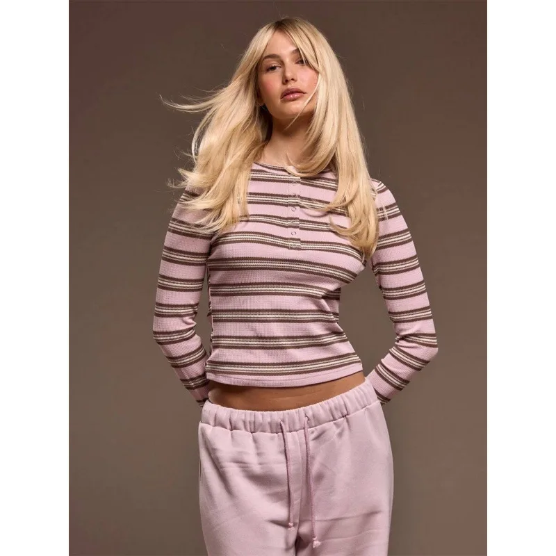 

Casual Stripe Button Top Women's Knitted Sweater Spring 2026 Fashion Detail Fabric Other Gender Women Wearing Method See Details