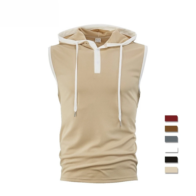 

New Summer Men's Vest Heavy Hooded Vest Trendy Casual Sleeveless T-shirt Trendy Trendy
