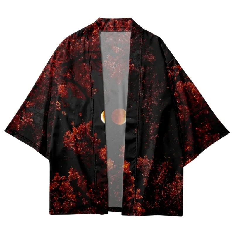 

Night Moon Forest Printed Men Women Kimono Beach Shorts Cardigan Summer Japanese Yukata Clothing Harajuku Haori