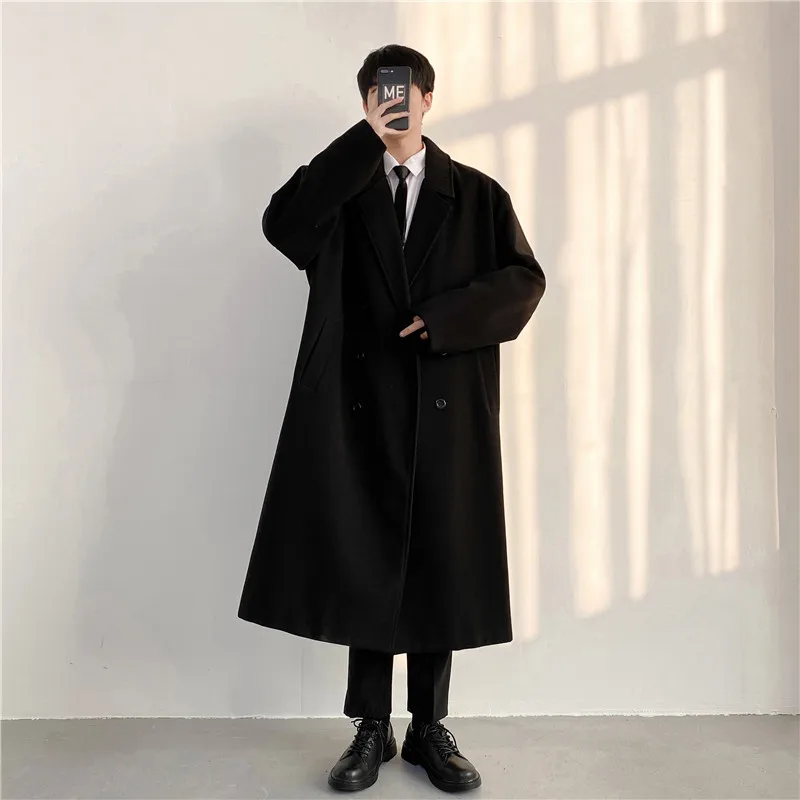 

Wool Blend Hooded Coat Mans Open-Button Front No Closure Fastening Simple Clean Basic Essential Pure Fundamental Primary Main Bf