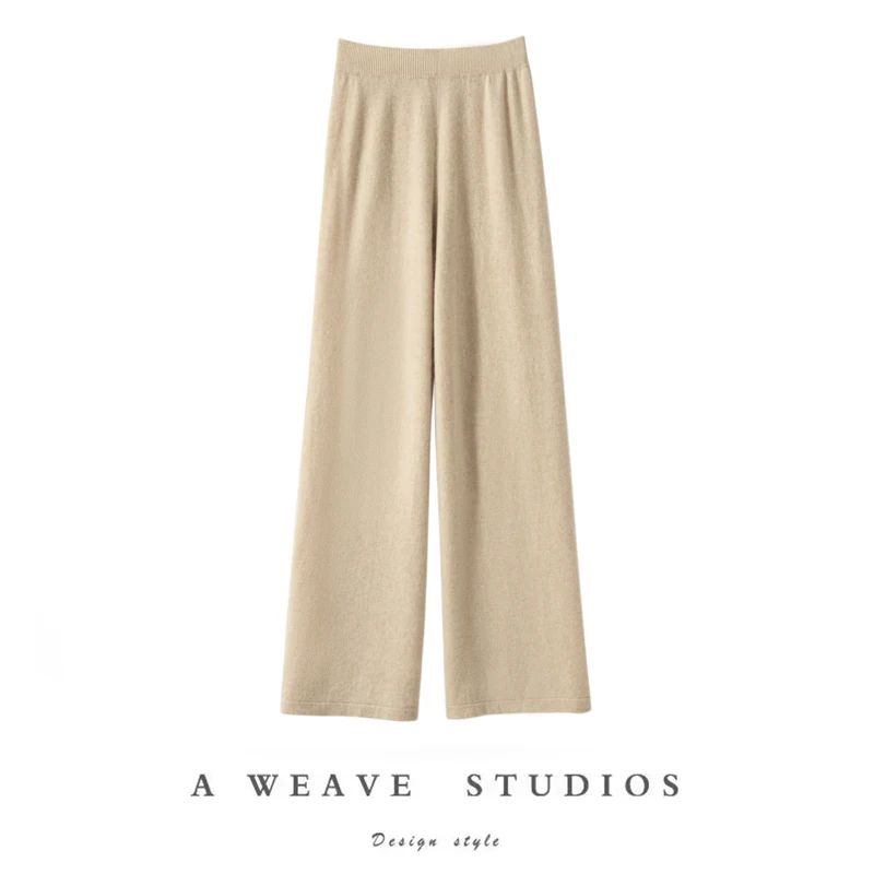 New Cashmere Wide-Leg Pants In Autumn And Winter Women's Loose And Casual High Waist Straight Elastic Waist Knitted Trousers