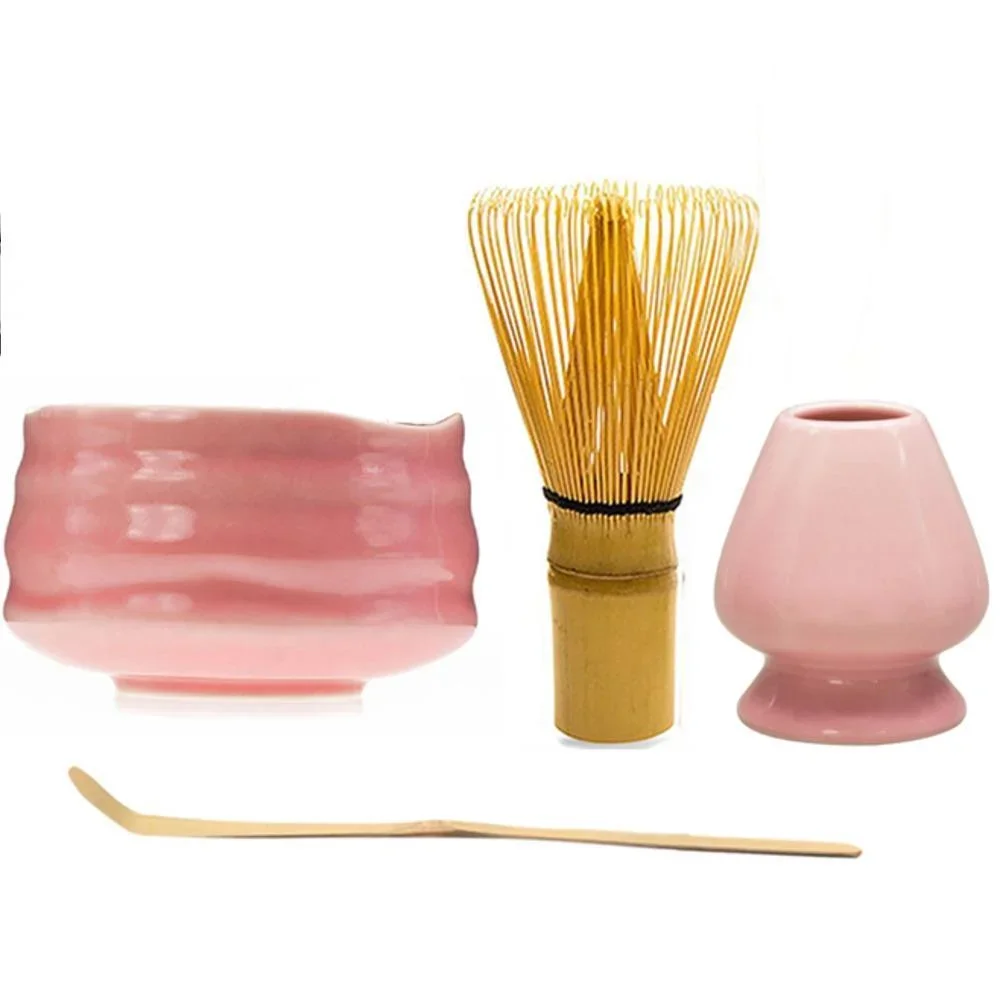 

Ceramic Pink Matcha Bowl Macha Tea Whisk Chawan Chasen Holder Scoop Sifter Cup Ceremony Gift Set