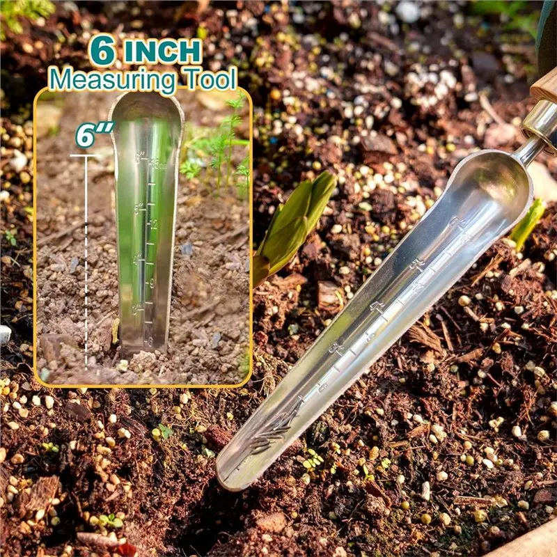Garden Bulb Trowel, Seeding Widger,Stainless Steel For Seeds Dibber Tool With Measuring Scale, Wooden Handle For Seeds