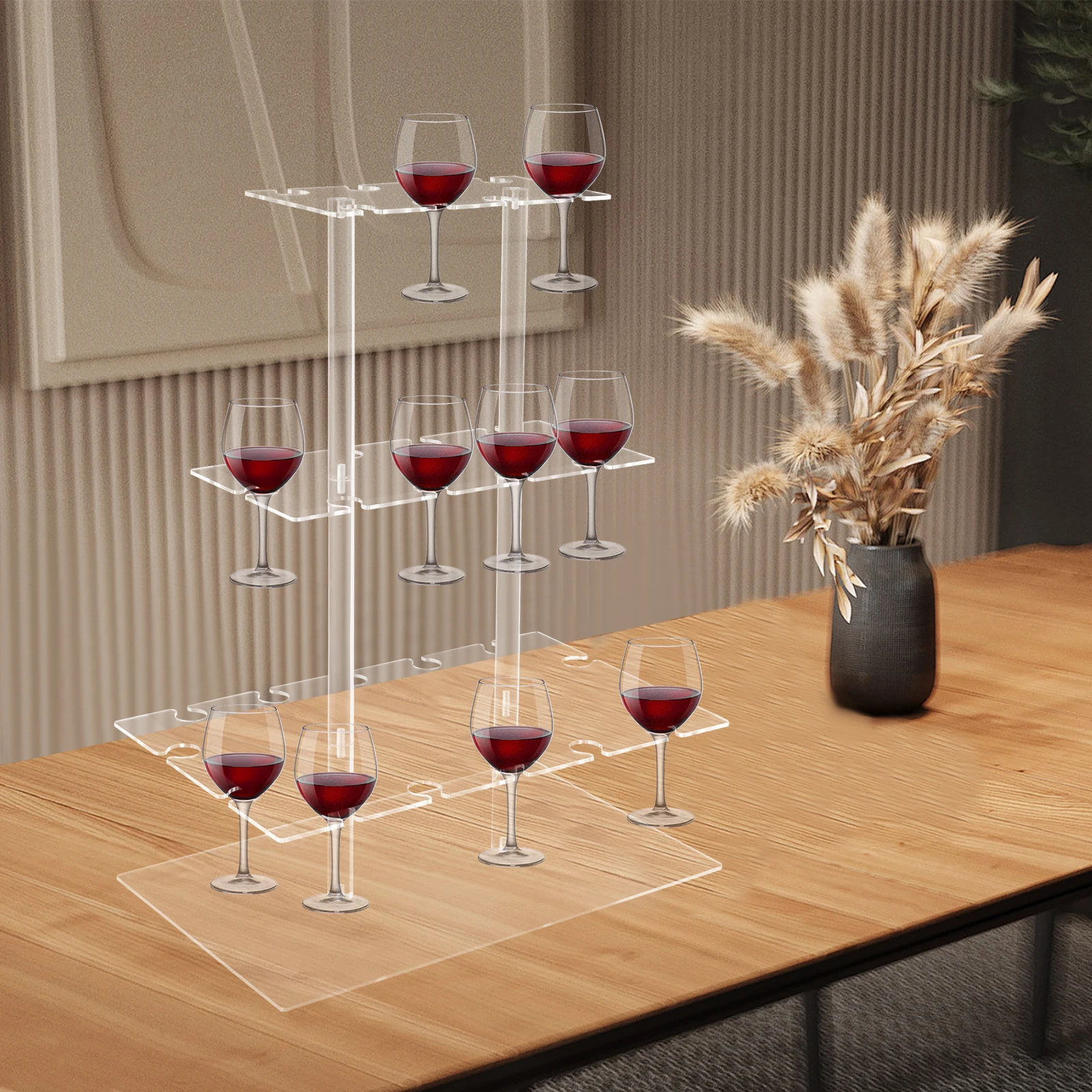 

3-Tier Acrylic Champagne Tower for 32 Glasses - Modern Clear Wine Glass Holder Stand for Wedding, Party, Banquet, Event Decor