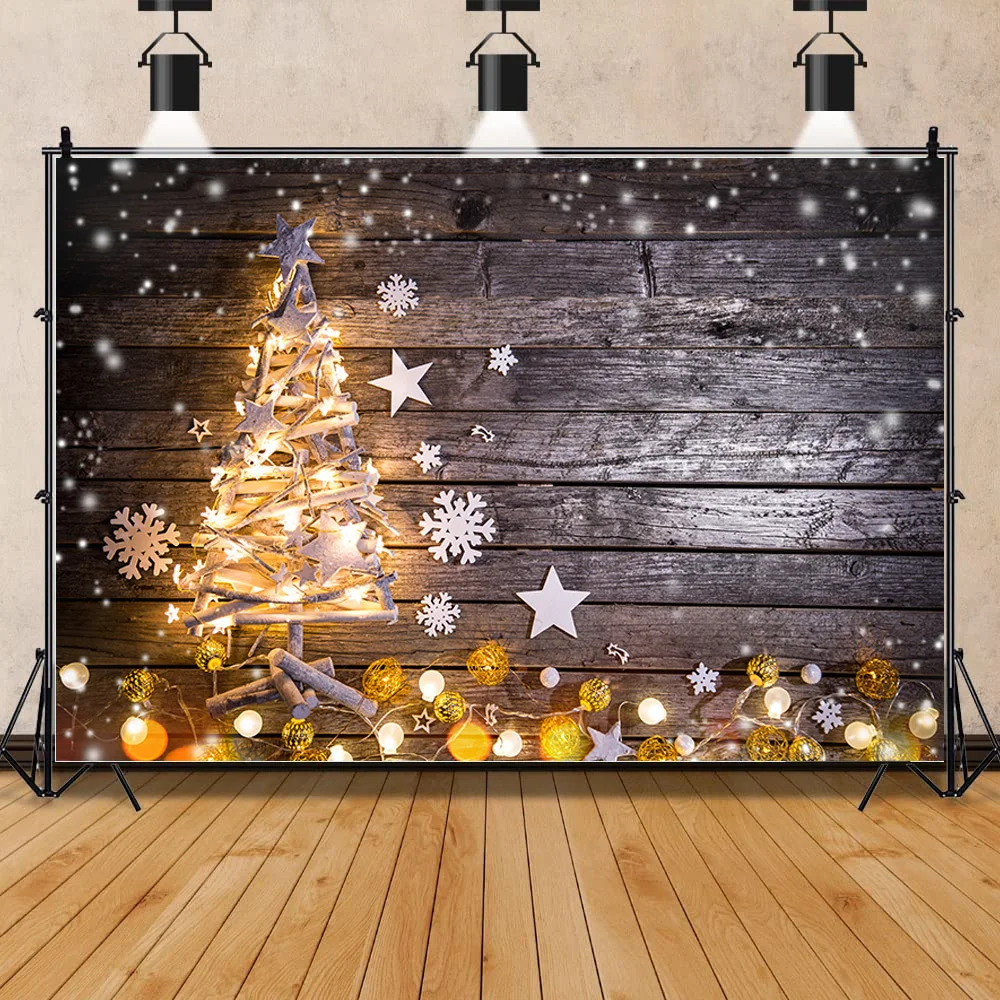 

ZHISUXI Christmas Tree Wooden Board Flower Wreath Gift Photography Window Snowman Cinema Background Prop SDG-08