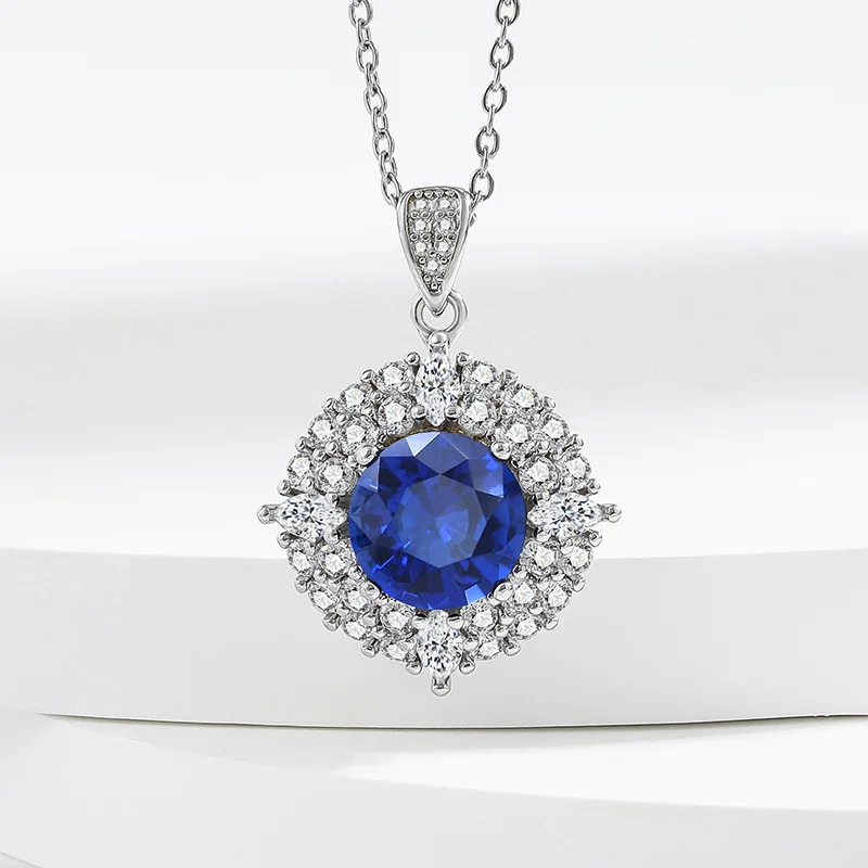 New crystal blue gemstone necklace, ring and earring set for ladies - stylish and simple, ideal for parties, anniversaries, a je