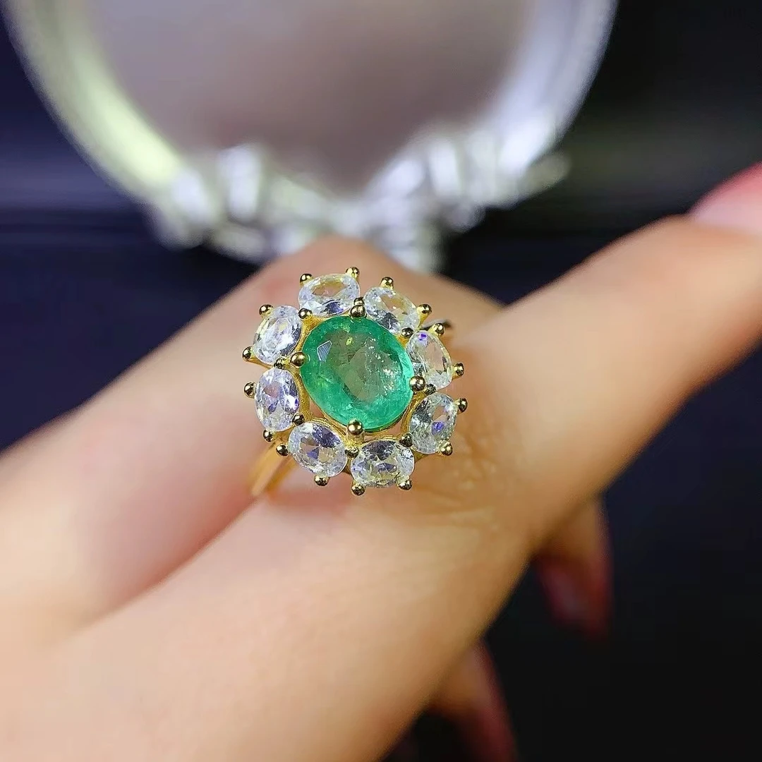 KJJEAXCMY Natural Colombian Emerald Ring for Women S925 Silver Electroplating High Clarity Inlaid Jewelry Fine Support Testing
