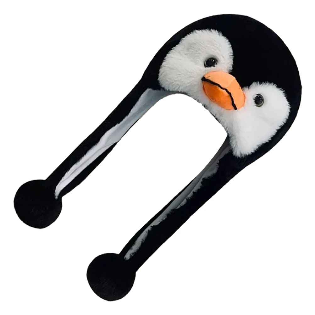 

Penguin Ear Hat Warm Moving Ear Hat Winter Cartoon Animal Hats for Kids Adults Photo Props Performance Headgear