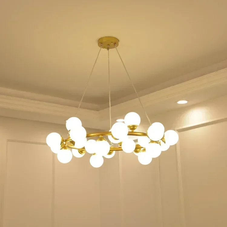 Modern White Glass Ball Chandelier Simple Ball Bubble Hanging Light for Living Room Bedroom Dining Room Lighting