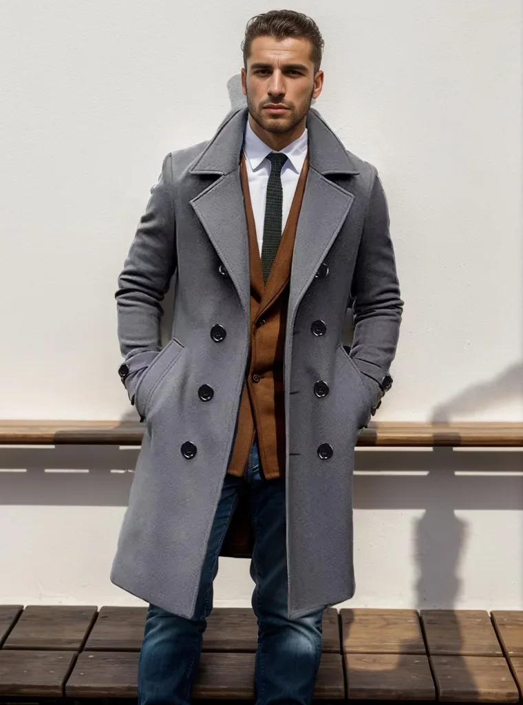 Double Breasted Trench Coat Wool Blend