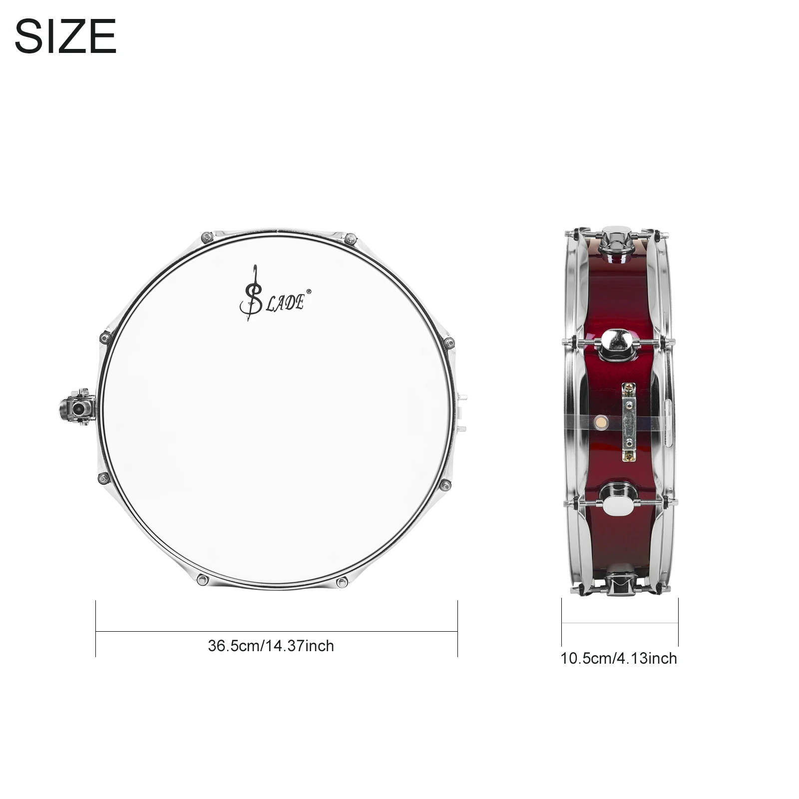 SLADE 14x3.5 Inch Snare Drum Narrow Shell Drum with Drumsticks Strap Percussion Instrument for Beginners Practice Performance