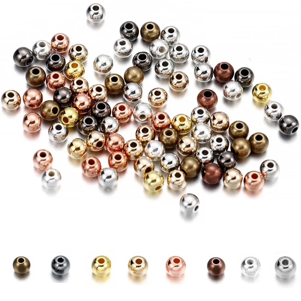 30-400 sztuk/partia 3-12mm złoty kolor okrągły koralik dystansowy końcówka kulista CCB koraliki dla bransoletki naszyjnik DIY akcesoria do wyrobu biżuterii