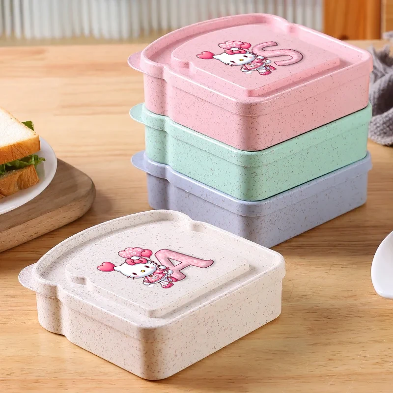 Hello Kitty Letter A-Z Sandwich Containers Student Toast Storage Box Portable School Office Sliced Bread Food Fruit Lunch Boxes