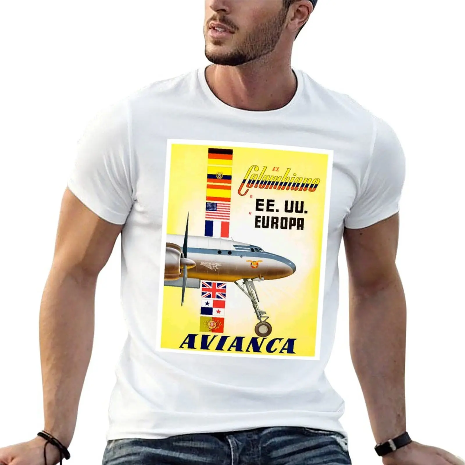 

Travel AVIANCA Oldest casual man 1919 : Print COLUMBIA Advertising shirt T-Shirt Airline of Worlds Vintage t