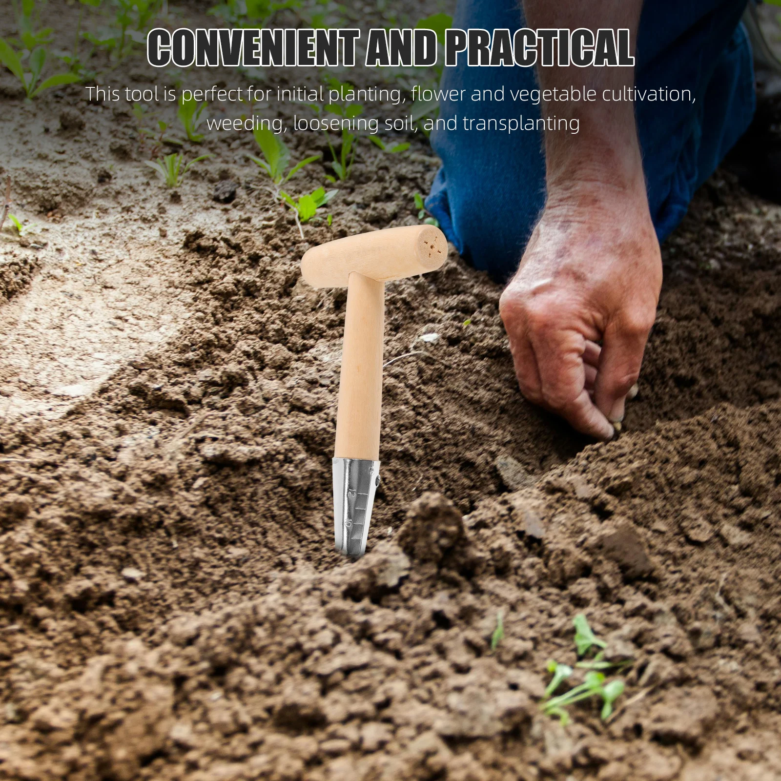 Garden Dibber Tool For Planting Seeds Vegetables Ergonomic Handle Soil Puncher Lightweight Hand Tool For Potted Plants Garden